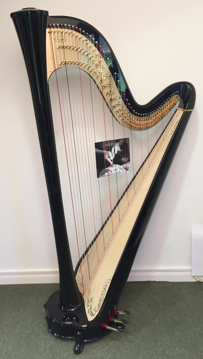 Aurora 47 Pedal Harp Ebony Black Decorated In Stock